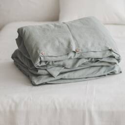 Frosty Green Linen Duvet Cover With Coconut Buttons, Handmade 100% Lithuanian Quilt Cover, Soft in Various Colors - thumbnail 3