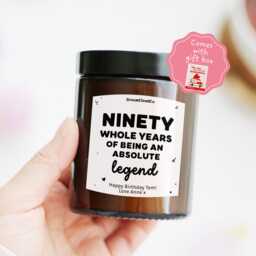 90Th Birthday Gift For Mum Dad Grandad Nan - Personalized Candle For Her Him Friend Allotment Neighbor - thumbnail 1