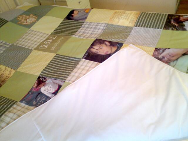 Personalized Photo Quilt. Custom Memory Kids Baby Gift. Birthday Gift For Couple - Patchwork Blanket Gentle Green Colors - image 1