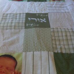 Personalized Photo Quilt. Custom Memory Kids Baby Gift. Birthday Gift For Couple - Patchwork Blanket Gentle Green Colors - thumbnail 2