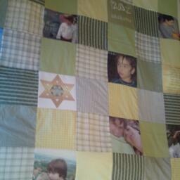 Personalized Photo Quilt. Custom Memory Kids Baby Gift. Birthday Gift For Couple - Patchwork Blanket Gentle Green Colors - thumbnail 3