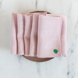 Embroidered Fruit Linen Napkins, Blush Pink Party Decor - thumbnail 3