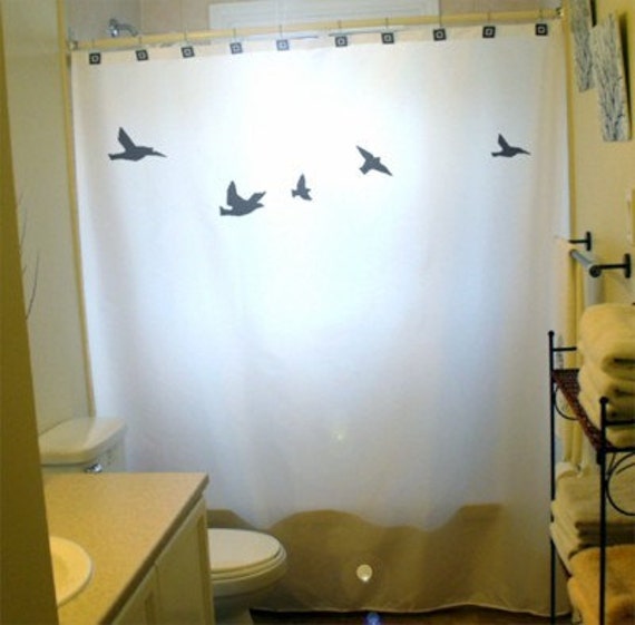 Flock Of Birds Fabric Shower Curtain, Nature Bathroom Decor - image 1