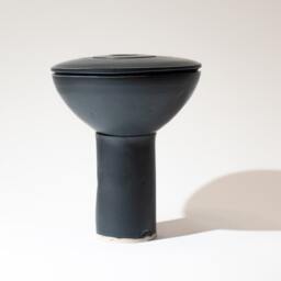 Hand Made Sculptural Domed Vase Form, Stoneware Fired in A Semi-Matte Black Glaze, With Concentric Circular Textured Surface Decoration - thumbnail 1