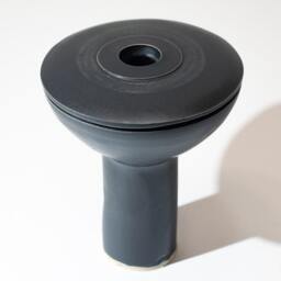 Hand Made Sculptural Domed Vase Form, Stoneware Fired in A Semi-Matte Black Glaze, With Concentric Circular Textured Surface Decoration - thumbnail 3