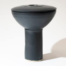 Hand Made Sculptural Domed Vase Form, Stoneware Fired in A Semi-Matte Black Glaze, With Concentric Circular Textured Surface Decoration - thumbnail 2