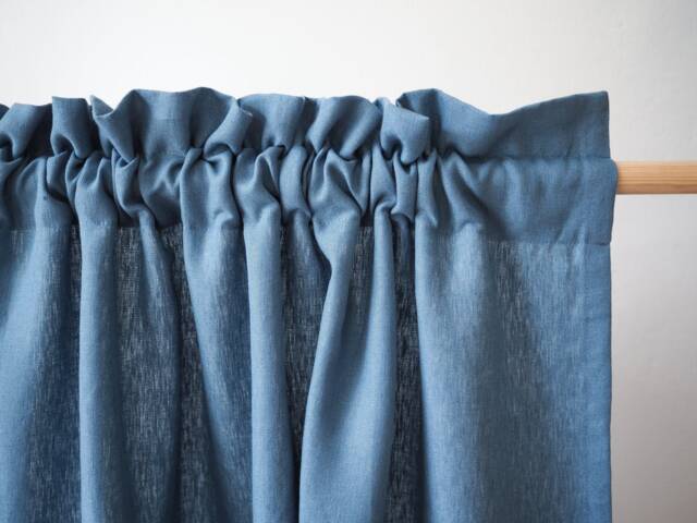Dusty Blue Heavy Linen Curtain Panel With Decorative Header/1 Pcs - image 1