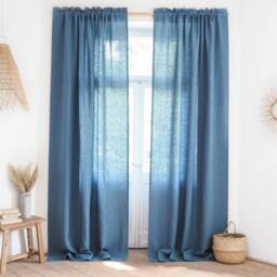 Dusty Blue Heavy Linen Curtain Panel With Decorative Header/1 Pcs - thumbnail 2
