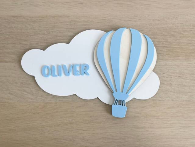 Personalised Hot Air Balloon Nursery Name Sign 3D Mdf & Plywood - image 1
