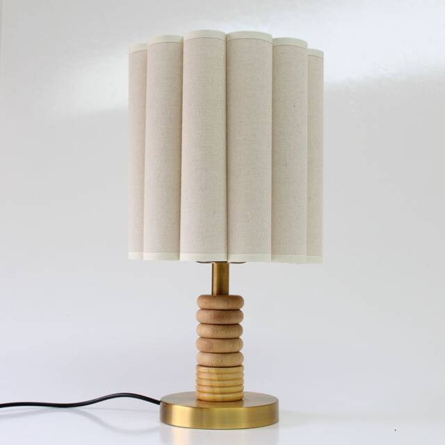 Handmade Burlap Bedside Table Lamp Acrylic Shade, Bronze Base - image 1