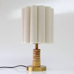 Handmade Burlap Bedside Table Lamp Acrylic Shade, Bronze Base
