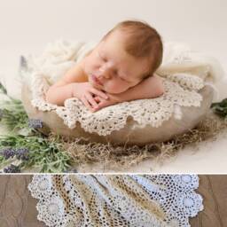 Vintage Crochet Blanket Lace Photo Shoot Newborn Stretch Wrap Swaddle Baby Photography - thumbnail 1