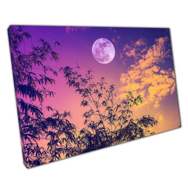 Tranquil Full Moon Bamboo Landscape Photo Print - Elegant Nature Wall Art For Home & Office - image 1