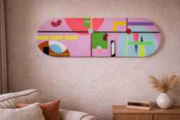Handmade Pink Abstract Resin Wall Art, Modern Home Decor - 39.5x12 Inches - thumbnail 1