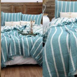 Muslin Cotton Striped Blanket, Linen Bedding Set, Bedspread, Duvet Cover, Boho Sofa Throw - thumbnail 4