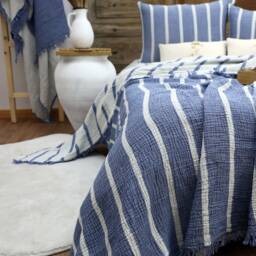 Muslin Cotton Striped Blanket, Linen Bedding Set, Bedspread, Duvet Cover, Boho Sofa Throw - thumbnail 2