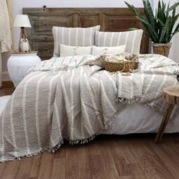 Muslin Cotton Striped Blanket, Linen Bedding Set, Bedspread, Duvet Cover, Boho Sofa Throw - thumbnail 3