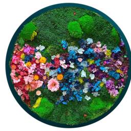 Round Moss Wall Art With Flowers, Wooden Frame, Handmade Preserved Botanical Decor - thumbnail 3