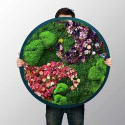 Round Moss Wall Art With Flowers, Wooden Frame, Handmade Preserved Botanical Decor - thumbnail 2