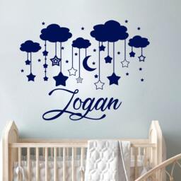 Personalized Name Wall Decal - Boy Clouds Nursery Decals Vinyl Stickers Moon Star Decor Art Sm245 - thumbnail 2