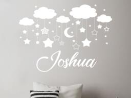 Personalized Name Wall Decal - Boy Clouds Nursery Decals Vinyl Stickers Moon Star Decor Art Sm245 - thumbnail 1