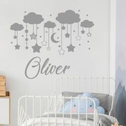 Personalized Name Wall Decal - Boy Clouds Nursery Decals Vinyl Stickers Moon Star Decor Art Sm245 - thumbnail 3
