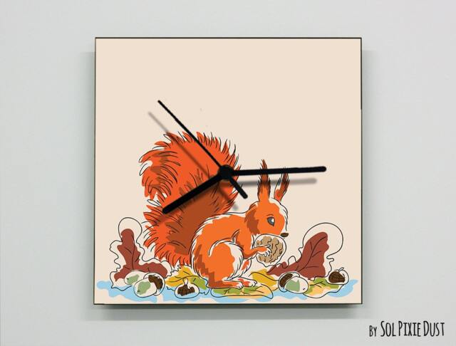 Squirrel Eating Nuts Watercolor Wall Clock - Kids Nursery Room, Teens Baby Room - image 1