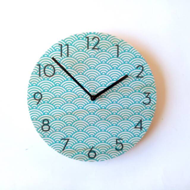 Blue Wave Wooden Wall Clock Mid Century Modern Silent Clock - image 1