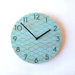 Blue Wave Wooden Wall Clock Mid Century Modern Silent Clock - thumbnail 1