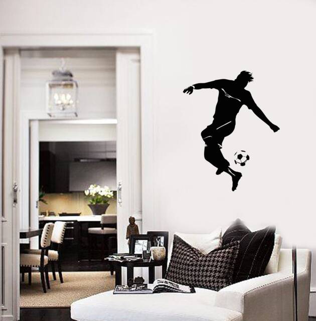 Soccer Player Wall Decal Vinyl, Dynamic Football Silhouette Sticker, Sports Decor For Kids Room & Bedroom 2912Di - image 1