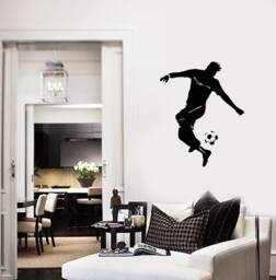 Soccer Player Wall Decal Vinyl, Dynamic Football Silhouette Sticker, Sports Decor For Kids Room & Bedroom 2912Di - thumbnail 1