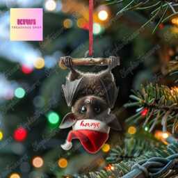 Personalized Bat Christmas Ornament, Custom Acrylic/Wood Decor - thumbnail 1