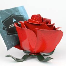 Handmade Steel Rose Business Card Holder Metal Flower Desk Decor - thumbnail 3