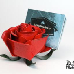 Handmade Steel Rose Business Card Holder Metal Flower Desk Decor - thumbnail 2