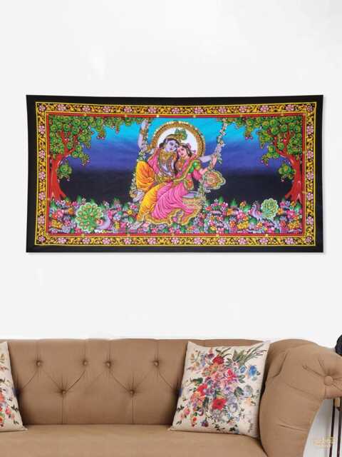 Krishna Radha Swing Tapestry - Sequin Hindu Wall Hanging - 31 X 41 Inch - image 1