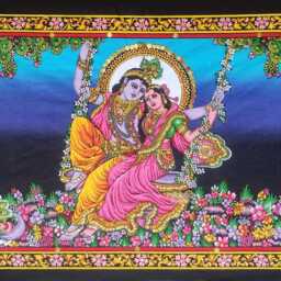 Krishna Radha Swing Tapestry - Sequin Hindu Wall Hanging - 31 X 41 Inch - thumbnail 2