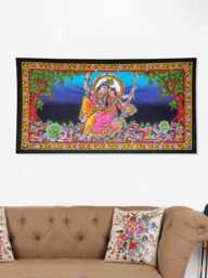Krishna Radha Swing Tapestry - Sequin Hindu Wall Hanging - 31 X 41 Inch