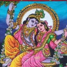 Krishna Radha Swing Tapestry - Sequin Hindu Wall Hanging - 31 X 41 Inch - thumbnail 3