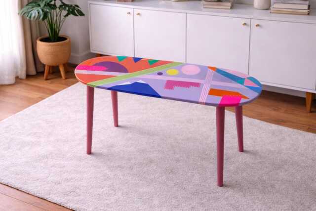 Handmade Oval Resin Side Table Memphis Style Art Furniture - image 1