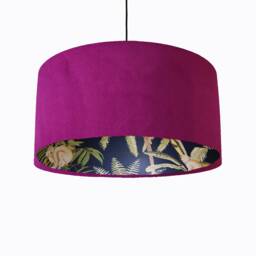 Plum Purple Velvet & Tropical Lampshade With Dark Monkey Lining