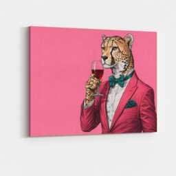 Cheetah Wine Canvas Wall Art Luxury Bold Animal Print Modern Pop Abstract Living Room Kitchen Bar Stylish Decorative Gift Funny Poster - thumbnail 1