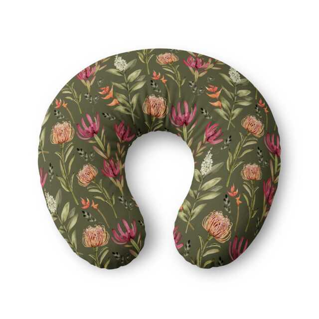 Olive Protea Floral Nursing Pillow Cover - Handpainted Pink Wildflowers - image 1