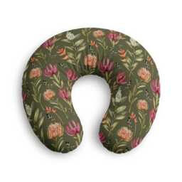 Olive Protea Floral Nursing Pillow Cover - Handpainted Pink Wildflowers - thumbnail 2
