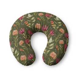 Olive Protea Floral Nursing Pillow Cover - Handpainted Pink Wildflowers - thumbnail 1