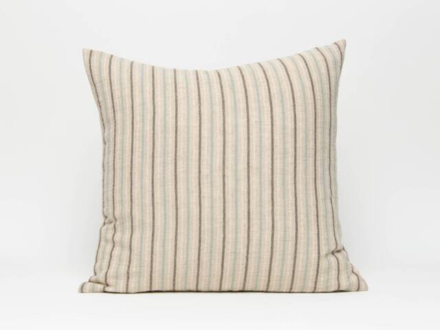 Linen Cotton Striped Throw Pillow, Natural Woven Cushion - image 1