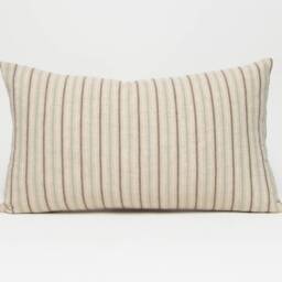 Linen Cotton Striped Throw Pillow, Natural Woven Cushion - thumbnail 3