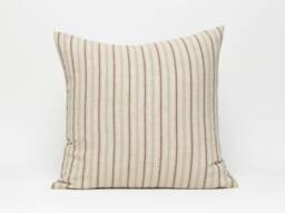 Linen Cotton Striped Throw Pillow, Natural Woven Cushion - thumbnail 1
