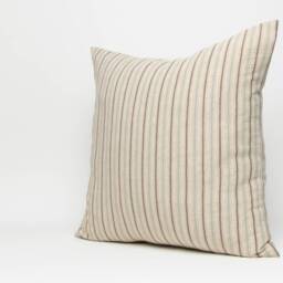 Linen Cotton Striped Throw Pillow, Natural Woven Cushion - thumbnail 2