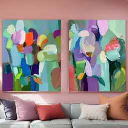 Turquoise & Mint Set Of 2 Abstract Prints Teal Blue Wall Art For Home Decor - thumbnail 2