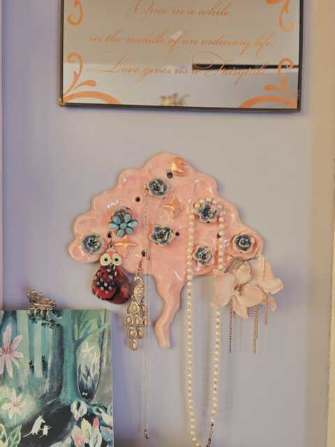 Flower Tree Moon Magic Key Holder Jewellery Handmade Ceramic Wall Hanging. Lemon Star Sun. Pottery Gift Idea Birthday Dressing Room - image 1